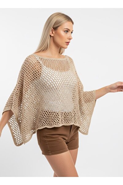 Noi Belis Διάτρητη Υπερμεγέθης Μπλούζα Πλεκτό με Λαιμόκοψη Καγιάκ SS26BZ0126