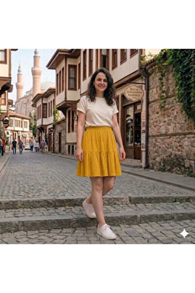 SHE BEST تنورة قصيرة من قماش ايروبين بلون واحد، مقاس 55 سم (36-52)
