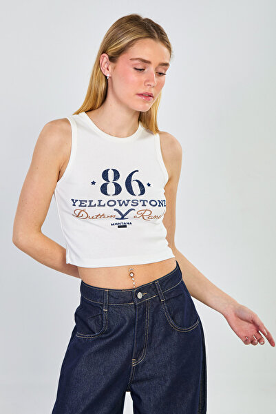 BARRELS AND OIL Γυναικείο αμάνικο κορμάκι 86 Yellowstone Written - Εκρού