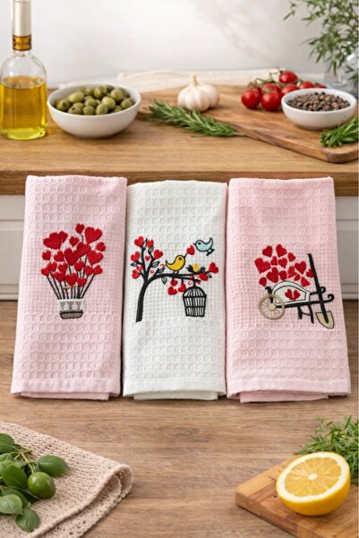 Mulberry Σετ 3 Κεντημένες Πετσέτες Κουζίνας Βάφλας 40x60 εκ. – Εξαιρετικά Απο...