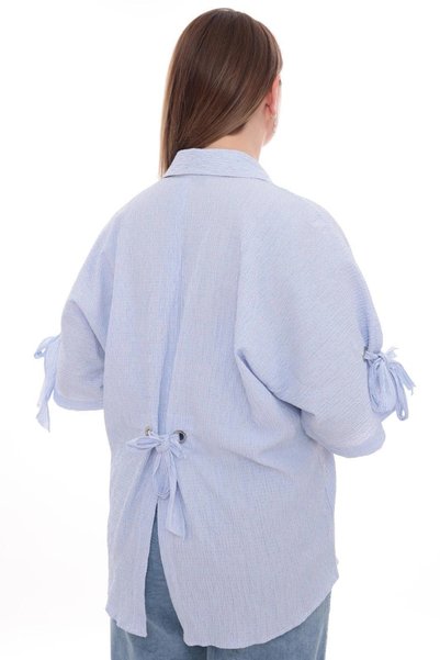 Lady Majestic Plus Size Women's Cotton Shirt with Relaxed Fit, Buttoned, and Flounce Sleeve Detail