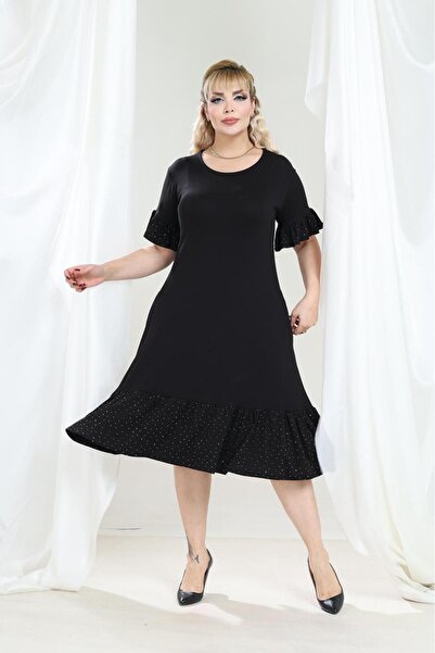 mezura tekstil Plus Size Knee-Length Sleeve And Skirt Ruffle detailed short s...