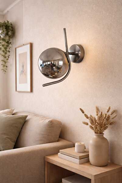 Ömür Avize Hande Gray Glass Globe Glass Wall Sconce