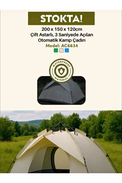 aetcr AC6634 3 Saniyede Açılan Otomatik Kamp Çadırı - 200x150x120 cm Çift Ast...