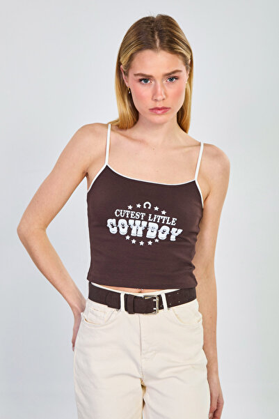 BARRELS AND OIL Γυναικείο καουμπόικο crop top με γραπτό σχέδιο και λουράκια -...