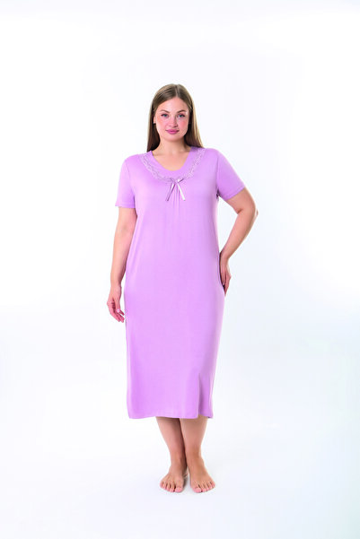 JENİKA Γυναικείο νυχτικό από βισκόζη μεγάλου μεγέθους με κοντό μανίκι και λεπ...