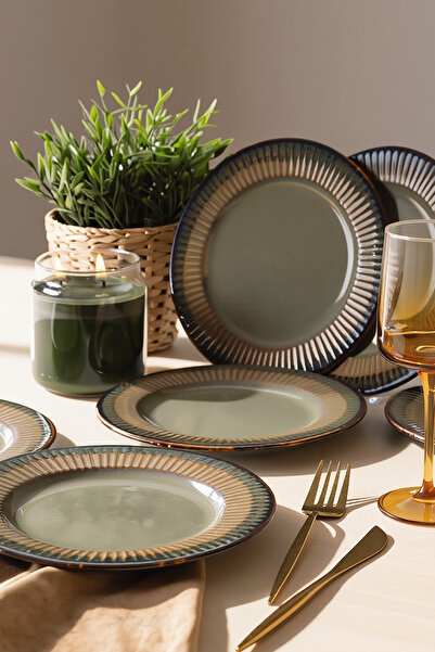 Keramika Πιάτο ζυμαρικών Reactive Green Line 21 εκ. 6 Τεμάχια Q84