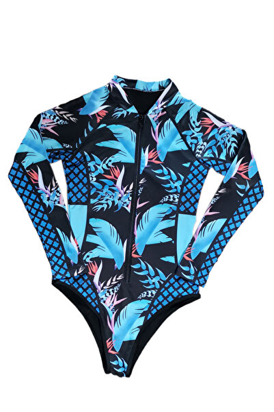 EFAYN.RO Costum de baie intreg, maneca lunga, inchidere cu fermoar, albastru,...