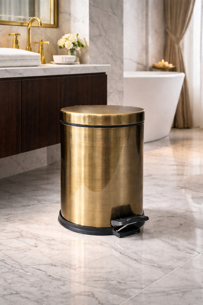 DMR HOME Pedallı Çöp Kovası Antik Renk Metal 5 Lt | Banyo & WC Çöp Kovası