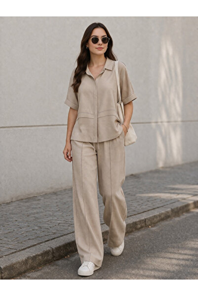 AYHAN Σετ παντελονιού με λεπτομέρεια ραφής Cima, ελαστική μέση και πλαϊνές τσ...