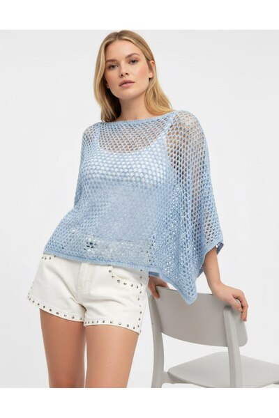 Noi Belis Διάτρητη Υπερμεγέθης Μπλούζα Πλεκτό με Λαιμόκοψη Καγιάκ SS26BZ0126
