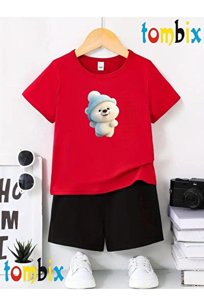 tombix Pofuduk Bear Printed T-Shirt Shorts Summer Children's Set