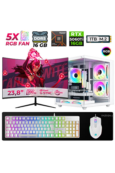 XASER Live X60 Ryzen 5 7500F 16GB DDR5 Ram 1TB M.2 Nvme SSD 16GB RTX5060 Ti 2...