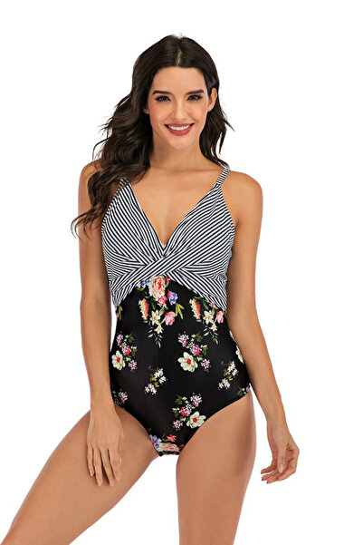 EFAYN.RO Costum de baie dama, o piesa, clasic cu croi chic, model floral, M2,...