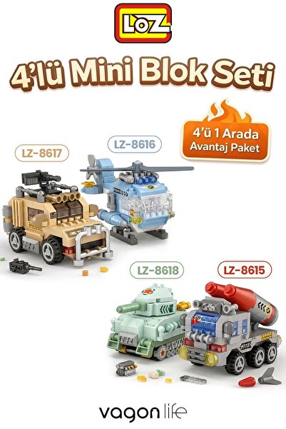 Vagonlife Loz Micro Block 4'lü Savaş Araçları 4 Farklı Model Dekoratif Oyunca...