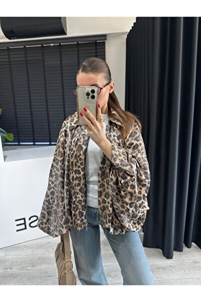 Özgece PARLAK SATEN LEOPAR CEKET