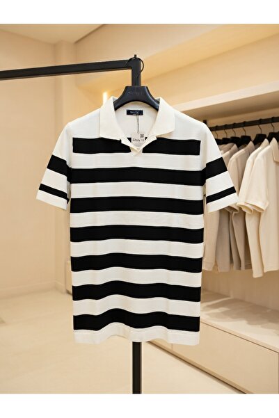 ATKGİYİM Men's Striped Knitted Polo Collar Knitwear T-Shirt - Modern Cut With...