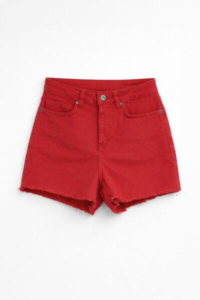 blue white Women's High Waist Tasseled Stretchy Red Jean Shorts
