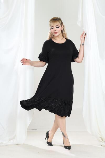mezura tekstil Plus Size Knee-Length Sleeve And Skirt Ruffle detailed short sleeve Stylish Pocket Viscose Combed Cotton Dress