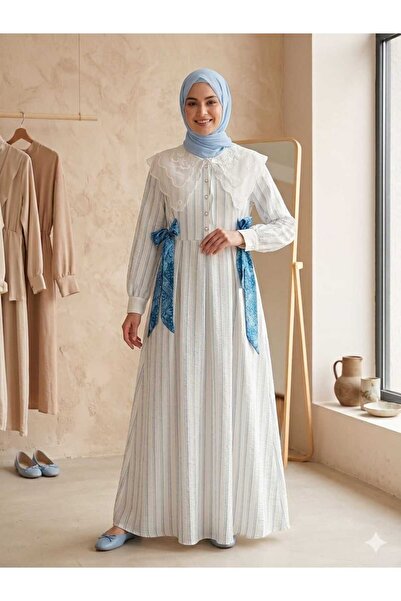 QUAWEAR Baby Collar Dress with Ribbons on the Sides and Half Placket Buttons ...