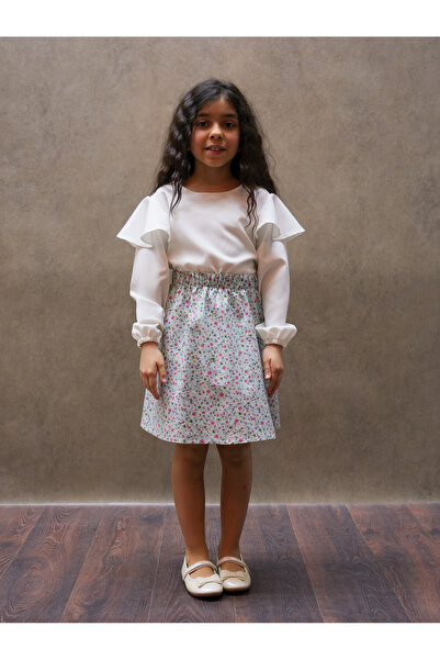 KÜÇÜĞÜM BUTİK Κοριτσίστικη Τυρκουάζ-Ροζ Φλοράλ Φούστα με Πολλά Τμήματα και Φα...