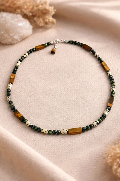Mualla Collection Kaplan Gözü & Dalmaçyalı Jasper & Turmalin Taşlı 925 Ayar G...