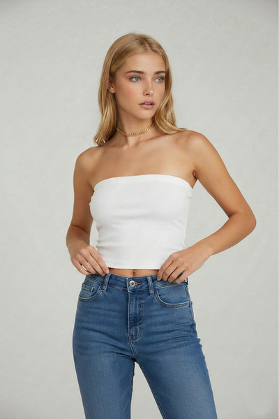 VSRN Women's White Strapless Crop Bustier