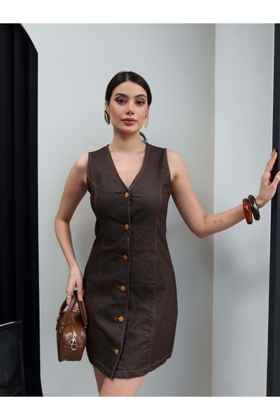 ESRAHELVACI Τζιν φόρεμα με λαιμόκοψη V και κουμπιά μπροστά