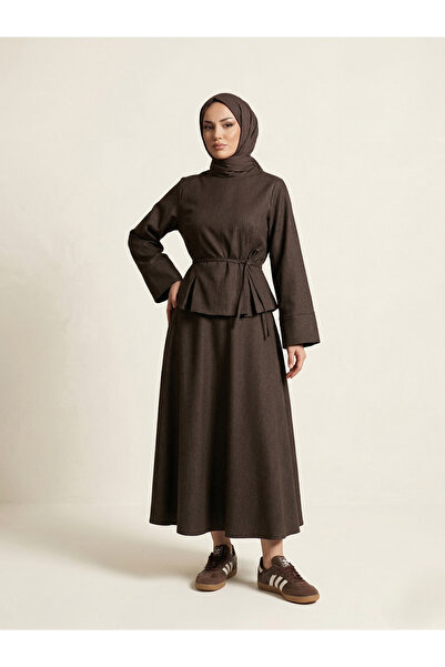 Foremia Back Zipper Detail Skirt Suit-Brown
