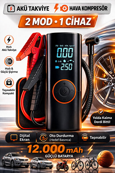 Zineets Pro Taşınabilir Dijital Göstergeli Araç Lastik Sişirme Ve Araç Takviy...