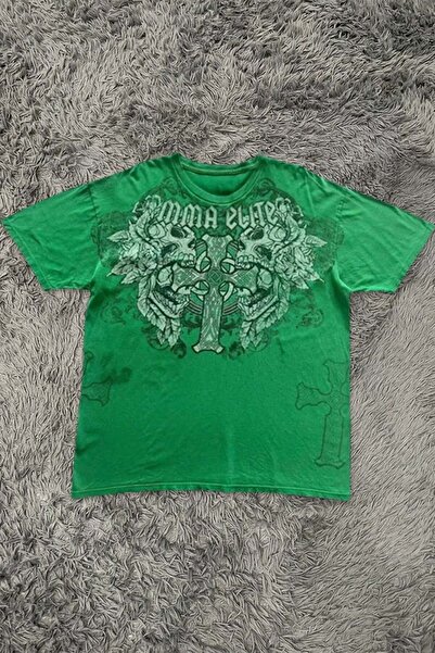 ARS Butik MMA Ελίτ Βίντατζ Διπλό Κρανίο Y2K Ουνισέξ Πράσινο Μπλουζάκι