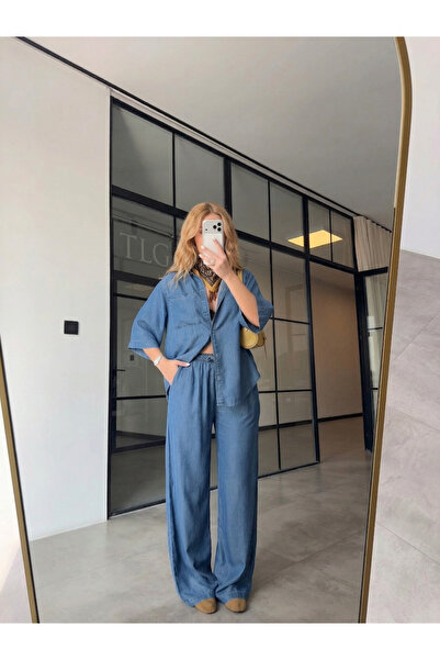 TLG TLG GİYİM Women's Tencel Fabric Half Sleeve Shirt Pants Denim Set