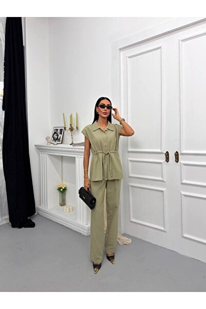 aytenli Γυναικείο Σετ από Ακατέργαστο Λινό - Κομψό Σετ Δύο Τεμαχίων με Λεπτομ...