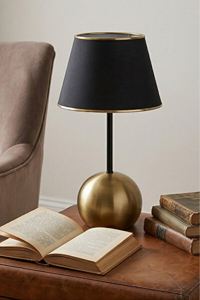 Art&Gift Dora Eskitme Gold Metal Ayaklı Abajur Siyah Başlıklı Vintage Gece La...