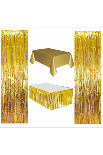 Empressco 4 Pieces Gold Table Cloth, Gold Table Skirt, 2 Pieces Gold Back Fon
