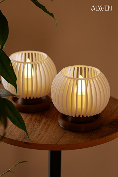Alwen ORİON V2 | Dekoratif Led Tealight Mumluk | Masaüstü Aydınlatma | 2'li S...