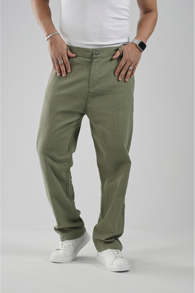 Butik Trend Biz Βαμβακερό Λινό Παντελόνι σε Φαρδιά Γραμμή