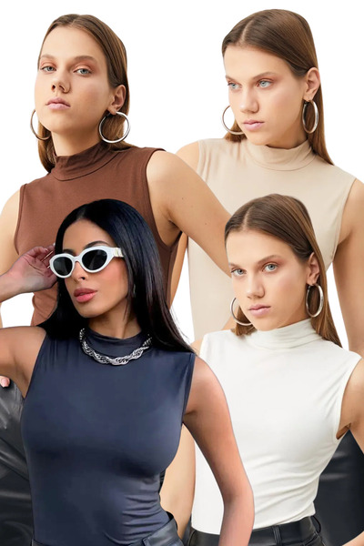 Bipantolon Γυναικείο Λευκό Κρεμ Ανθρακί Καφέ Σετ 4 τεμαχίων Αμάνικο Κορμάκι