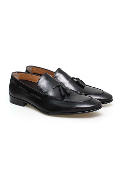 FRANCO CALVANI Black Color Laceless Genuine Leather Men's Shoes