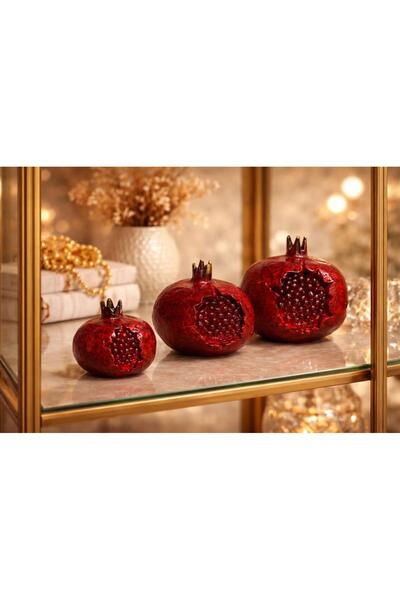 Hd Marketim Dekoratif Nar Biblo 3’lü Set– Kırmızı Parlak Modern Salon & Vitri...