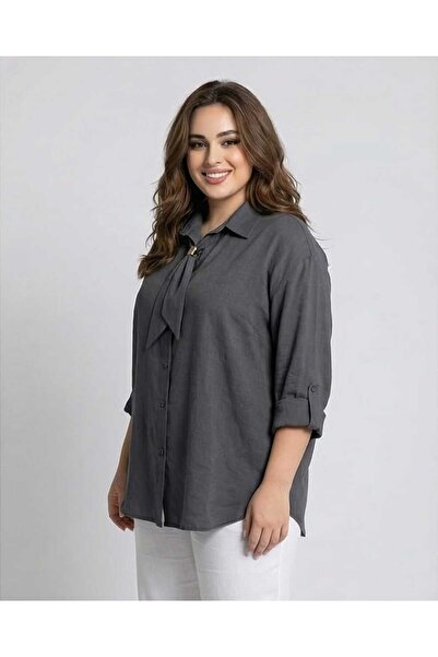 SolQ Γυναικείο πουκάμισο μεγάλου μεγέθους από ύφασμα Modal με άνετη εφαρμογή ...