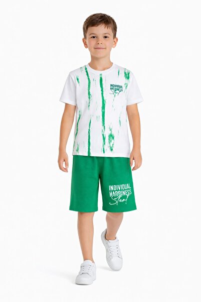 Cansın Mini Πράσινο μπλουζάκι με σχέδιο για αγόρια και σορτς με στάμπα 23786