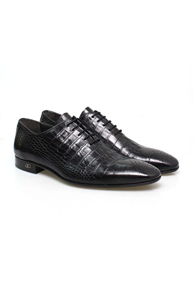 FRANCO CALVANI Black Color Lace-Up Genuine Leather Men's Shoes