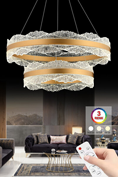 Titanic 2 katlı Gold Kumandalı 3 Renk Ledli Modern Led Avize