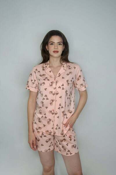 Cossy By Aqua Κοντομάνικο πουκάμισο με γιακά και σορτς πιτζάμα PinkbyAqua 610...