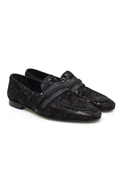 FRANCO CALVANI Black Color Laceless Genuine Leather Men's Shoes