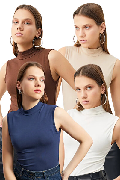 Ladima Body fără mâneci pentru femei, alb, crem, maro, bleumarin, 4 piese