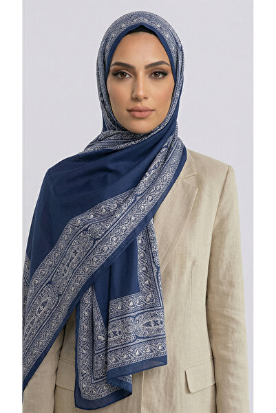 Karaca Chain Pattern Cotton Shawl - Dark Blue