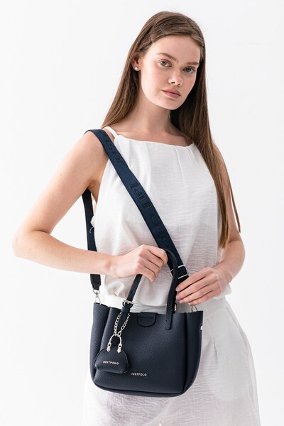 Just Polo Çeri Charmlı Medium Size Soft Leather Look Large Volume Navy Blue W...