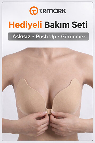 TRMARKT Askısız Yapışkanlı Sütyen D Cup Görünmez Straplez Toparlayıcı Destekl...
